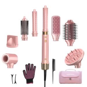 StyleVibe 8-in-1 Air Styler, Hair Dryer & Blow Dryer Brush with Travel Case – Auto Wrap Curls (L/R), Fast Drying, Thermal Round Brush for Smooth Blowouts & Frizz-Free Volume, No Heat Damage