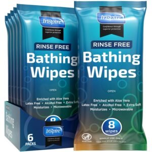Body Wipes for adults bathing rinse free | Adult Wash Cloths Extra Large, Bathing Wipes for Incontinence, 8″x 8″ In (48 count) | By Inspire