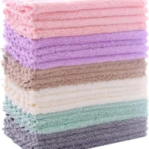 24 Pack Kitchen Dishcloths – Does Not Shed Fluff – Reusable Dish Towels, Dish cloths, Super Absorbent Coral Fleece Cleaning Cloths, Nonstick Oil Washable Fast Drying, 7 x 9 Inch (Multicolor)