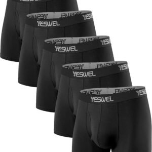 YESWEL Modal Underwear Men 5 Pack Breathable Boxer Briefs with Open Fly, Moisture Wicking Boxers Trunks Multipack