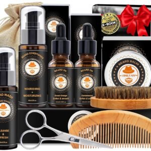 XIKEZAN Beard Kit for Men Grooming & Care w/Beard Conditioner, Wash, Oil, Balm, Brush, Comb,Birthday Fathers Valentines Gifts for Men Him Dad Husband Boyfriend Mens Christmas Stocking Stuffers