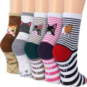 YSense Womens Cute Animal Socks 5 Pairs, Dog Cat Novelty Cartoon Crew Funny Socks Stocking Stuffers Gifts for Women Girl
