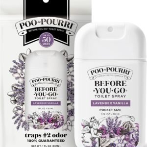 Poo-Pourri Before-You-Go Pocket Toilet Spray, Travel Essentials, Lavender Vanilla, 1 Fl Oz, Up to 50 Uses, On-The-Go Bathroom Odor Deodorizer with Essential Oils, TSA Approved Size