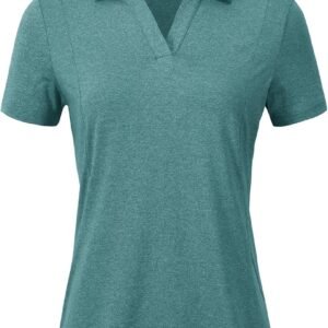 BGOWATU Women’s Short Sleeve Golf Tennis Polo Shirts V Neck Collared Workout Tops UV Protection Dry Fit