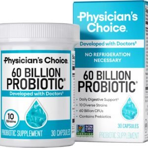 Physician’s CHOICE Probiotics 60 Billion CFU – 10 Strains + Organic Prebiotics – Immune, Digestive & Gut Health – Supports Occasional Constipation, Diarrhea, Gas & Bloating – for Women & Men – 30ct