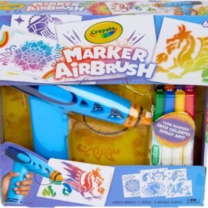 Crayola Marker Airbrush Spray Art Kit, Battery-Powered Sprayer with 8 Washable Markers & 5 Stencils, DIY Craft Set, Ages 6+