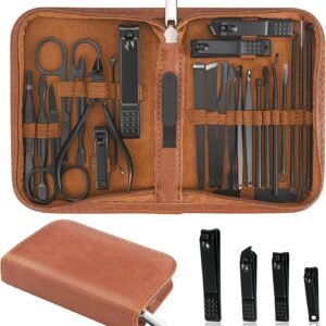 Manicure Set Professional Nail Clipper Kit-26 Pieces Stainless Steel Manicure Kit,Nail Care Tools with Luxurious Travel Case (Brown)