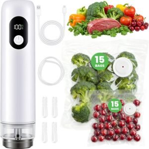 Portable Handheld Vacuum Sealer, Cordless Food Vacuum Sealer Machine for Home & Travel, 1500mAh 60kPa Rechargeable Vacuum Sealer for Food with 30 Bags, for RV, Camping, and Meal Prep