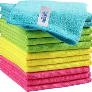 HOMEXCEL Microfiber Cleaning Cloth,12 Pack Cleaning Rags, Cleaning Towels with 4 Color Assorted, 11.5″X11.5″(Green/Blue/Yellow/Pink)