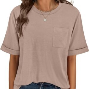 ANRABESS Women Oversized T Shirts Short Sleeve Summer Casual Loose Top Basic Tee with Pocket