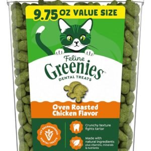 Greenies Cat Treats, Feline Veterinarian-Recommended Adult Natural Dental Cat Treats, Oven Roasted Chicken Flavor, 9.75 oz. Tub
