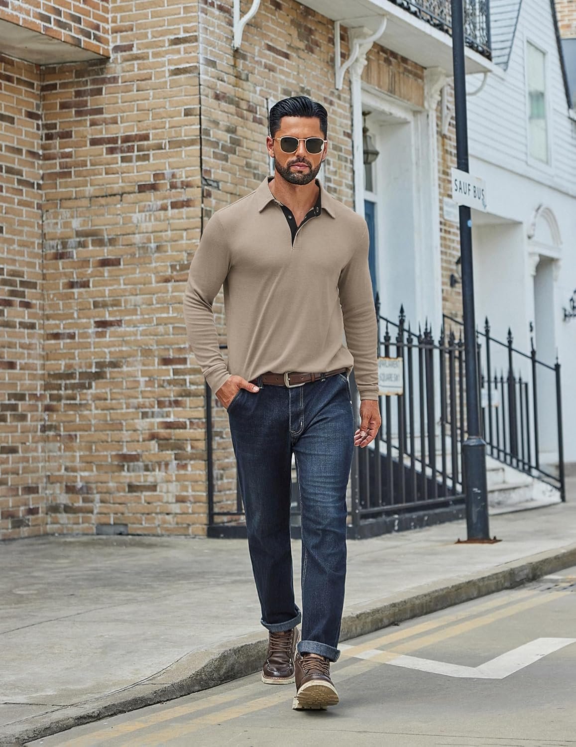 COOFANDY Mens Long Sleeve Polo Shirts Classic Casual Button Polo Tee Lightweight Collared Golf Shirt - Image 8