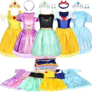 LIMIROLER Princess Dress Up Clothes for Little Girl Role Play Costume Gift Set Princess Dress Up Toys for Toddler Girls