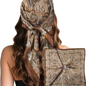 Sumolux Head Hair Scarf for Women Like Satin Silk Scarf Bandana Hair Wrapping Night Large Square Scarves 27.5″