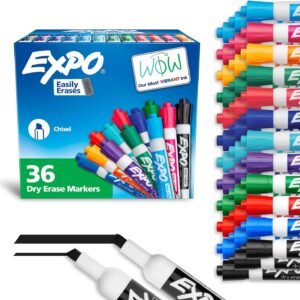 EXPO Dry Erase Markers, Low Odor Ink, Assorted Fashion Colors, Chisel Tip, 36 Count – Easily Erases, Ideal for Classroom, Home, Office, Back to School, Teacher Supplies
