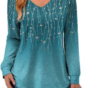 Zeagoo Womens Long Sleeve Tops V Neck Pleated Shirts Dressy Casual Blouses Fall Fashion Tunic Clothes 2026 T-Shirts