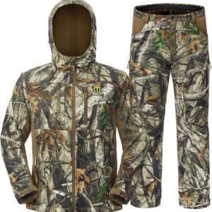 TIDEWE Hunting Clothes for Men with Fleece Lining, Safety Strap Compatible Water Resistant Silent Hunting Jacket and Pants