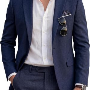 WULFUL Men’s Slim Fit 2 Piece Suit, One Button Solid Blazer Business Party Jacket Vest Pants Set