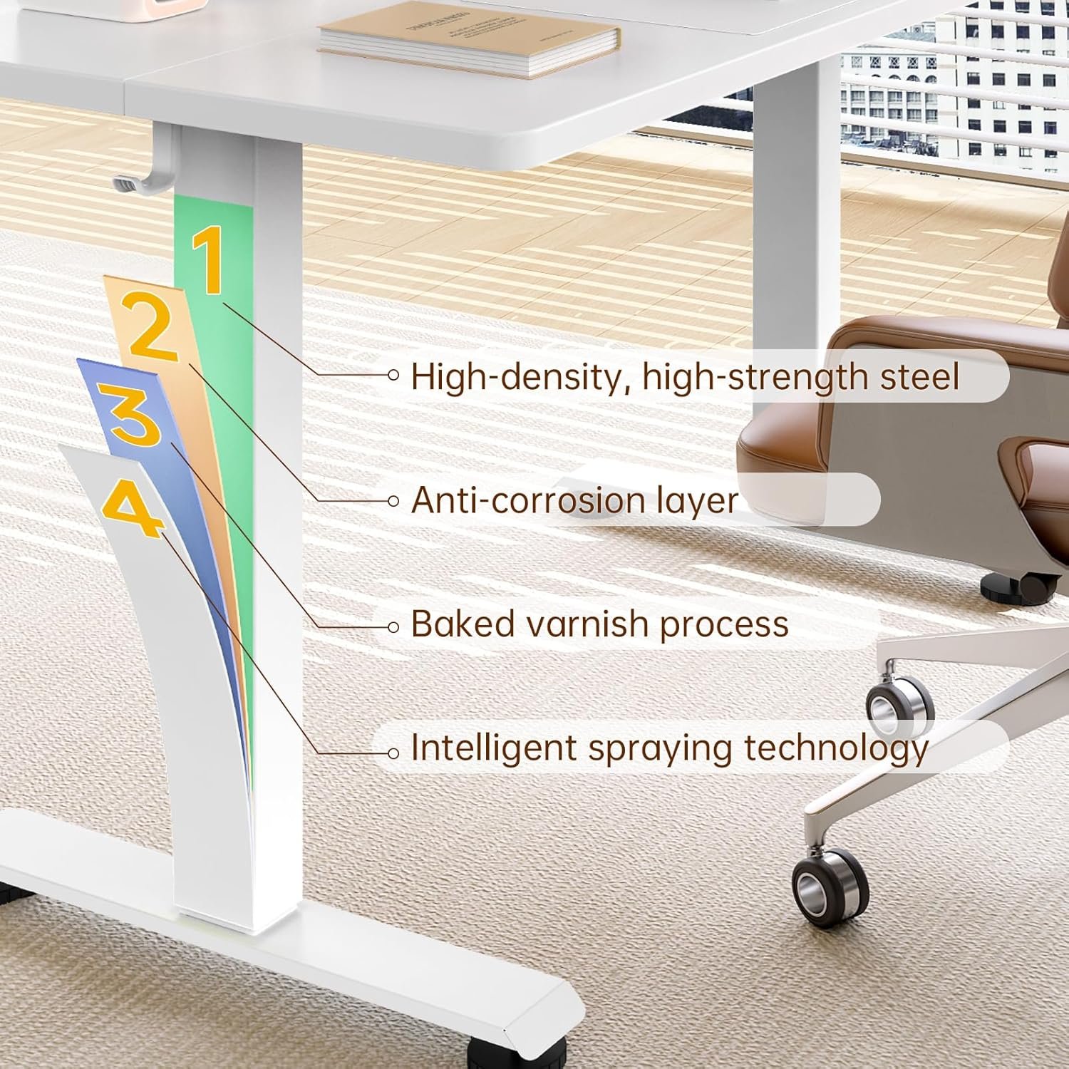 Veken 55 Inch Large Electric Standing Desk,Sit to Stand Up, Heights Adjustable, Work Home Office Computer Table for Study, Walking Pad, Writing, and Games, Wooden Desktop Desks, White - Image 7
