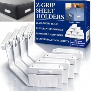The Original Patented Fitted Sheet Holders – 4 Bed Sheet Grippers 10 Sheet Locks (8 + 2 Spares) Bed Sheet Holders For Corners, Clips, No Metal Corner Sheet Grippers Easily Say Goodbye To Loose Sheets