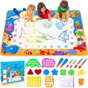 Water Doodle Mat – Kids Painting Writing Color Doodle Drawing Mat Toy Bring Magic Pens Educational Toys for Age 3 4 5 6 7 Year Old Girls Boys Age Toddler Gift