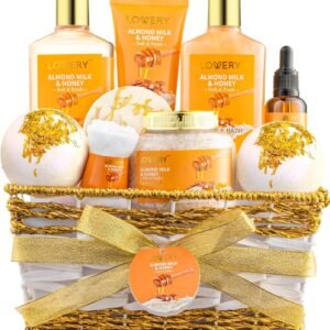 Gifts for Women Gift Basket for Women – 10 Pc Almond Milk & Honey Beauty & Personal Care Set – Home Bath Pampering Package for Relaxing – Spa Self Care Kit – Birthday, Mom, Anniversary Gift
