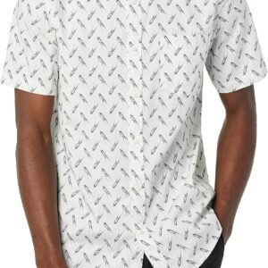 Amazon Essentials Men’s Short Sleeve Dress Shirt with Stretch, Charcoal White Vertical Stripe (Available in Big & Tall)