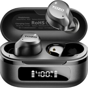 TOZO NC9 Hybrid Active Noise Cancelling Wireless Earbuds, 6 Mics ENC Clear Call, IPX8 Waterproof, in Ear Bluetooth 5.3 Headphones Stereo Bass Ear Buds 60H Playtime with LED Display 32 EQs via APP