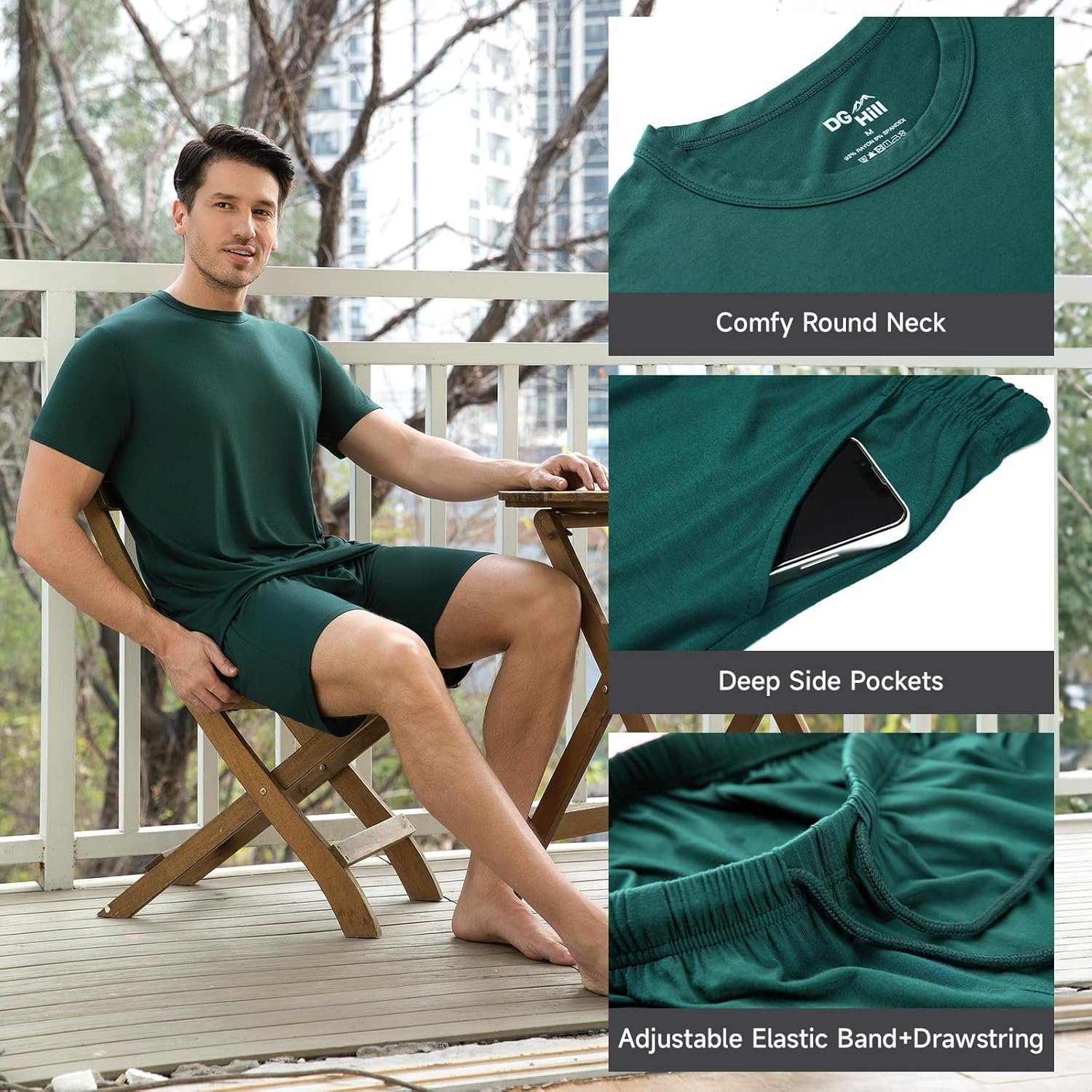 DG Hill Mens Pajamas Set Shorts - Pajama Pants Sleepwear Shorts PJS Sets - Summer Pajamas Cool Pants Short Soft PJS for Men - Image 2