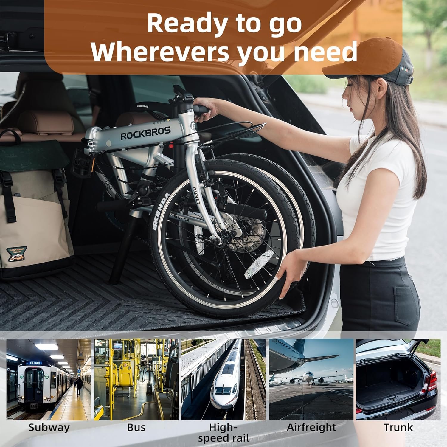 ROCKBROS MBS 20-Inch Folding Bike, 25 lb Portable Lightweight Aluminum Frame, Shimano 8-Speed, V-Brakes, Adjustable Foldable Commuter Bike for Adults & Women - Image 4