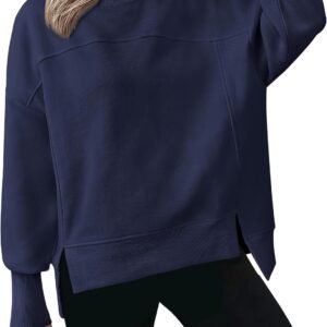 BTFBM Women’s Casual Crewneck Sweatshirts 2026 Spring Long Sleeve Side Slit Workout Fleece Pullover Top Fashion Clothing