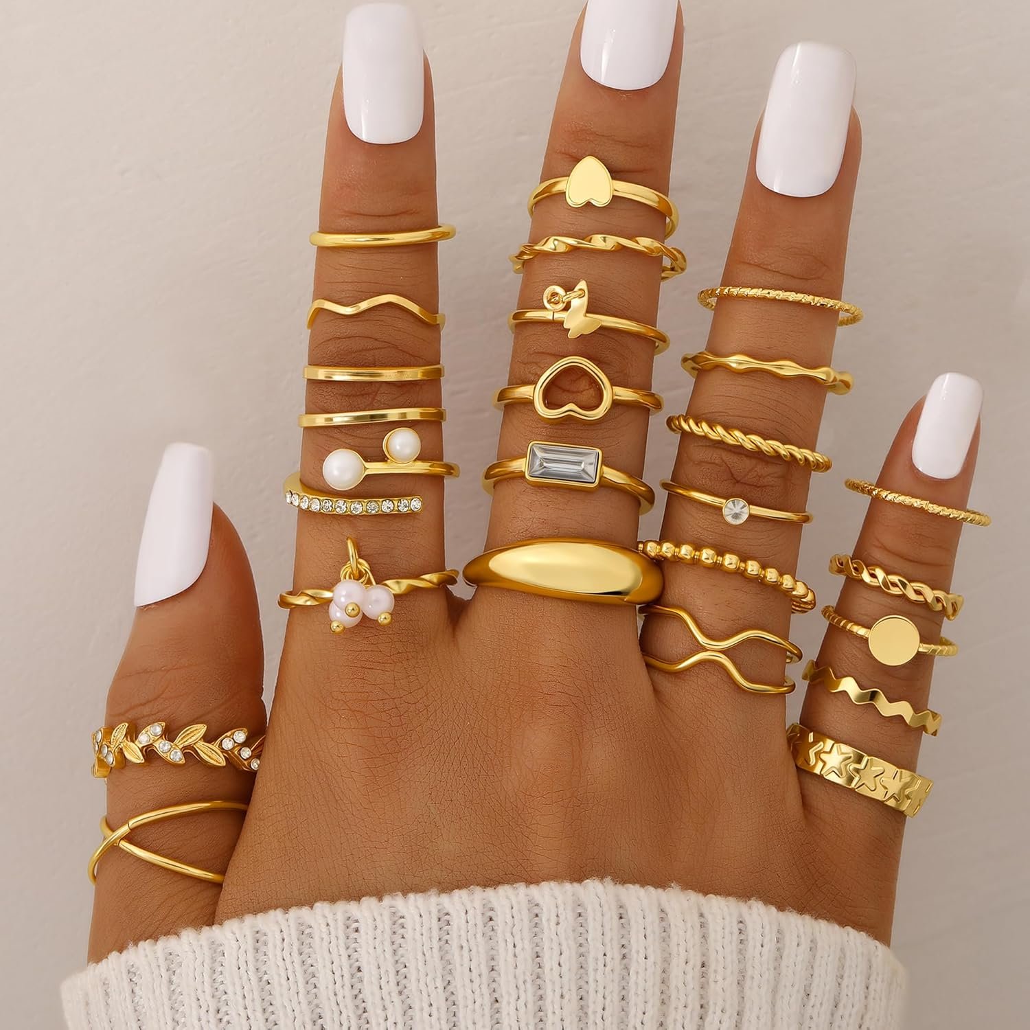 FAXHION 68 Pcs Gold Jewelry Set for Women with 7 Necklace, 17 Bracelet, 5 Hoop Earrings, 15 Stud Earrings, 24 Knuckle Rings for Women Jewelry Set for Women - Image 5