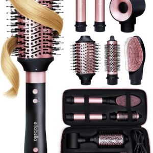 ELLA BELLA® 6 in 1 Professional Hot Air Styler • Powerful Hair Dryer & Straightener Set • Styling Without Heat Damage • Fast Drying Curling Volumizing Straightening • Includes Protective Travel Case