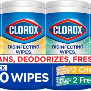 Clorox Disinfecting Cleaning Wipes for Spring Cleaning & Allergy Season, Bleach Free, Fresh Scent and Crisp Lemon, 75 Count Each, Pack of 4