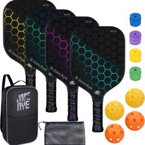 JoncAye Pickleball Paddles Set of 4 or 2, USAPA Approved Fiberglass Rackets with Outdoor Indoor Balls, Bag, Overgrip, Lightweight for Family, Professional Equipment for Beginners Intermediate