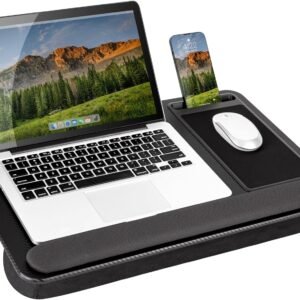 LAPGEAR Home Office Pro Lap Desk with Wrist Rest, Mouse Pad, and Phone Holder – Black Carbon – Fits up to 15.6 Inch Laptops – Style No. 91598