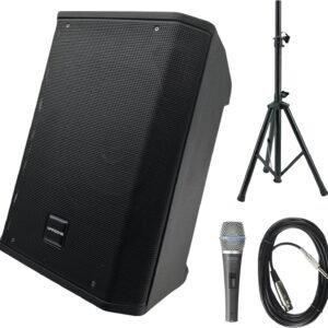 Warzone WAP8T – 500W Active PA Speaker, Bluetooth Streaming, Adjustable Stand & Microphone Bundle – Perfect for Events & Performances