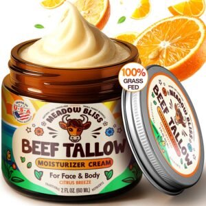 Beef Tallow for Skin – Moisturizer Cream – 100% Grass Fed – Whipped Beef Tallow – Organic Jojoba Oil – Organic Shea Butter – Supports Eczema, Rosacea+ – Made in USA – Citrus Breeze – 2 oz