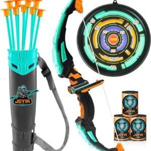 JOYIN Kids Bow and Arrow Set, LED Light Up Archery Toy Set with 9 Suction Cup Arrows, Target & Arrow Case, Indoor and Outdoor Hunting Play Gift Toys for Kids, Boys & Girls Ages 6-12