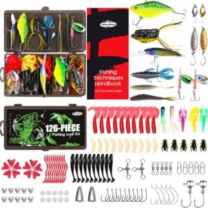 FONMANG Fishing Lures – Tackle Box with Tackle Included, Fishing Kit with VIBs, Frogs, Minnows, Soft Baits, Hooks & Weights Accessories, Freshwater Lure Kit for Bass Walleye Trout