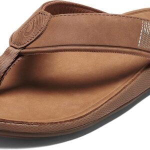 OLUKAI Tuahine Men’s Waterproof Leather Sandals, Versatile Beach Flip Flops, Arch Support & Comfort Fit, Lightweight & Durable, Enhanced Grip & Traction