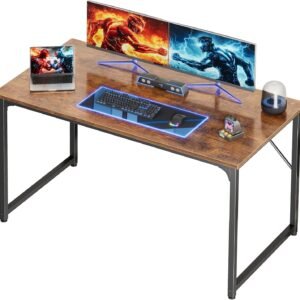 PRAISUN 47 X 24 Inch Computer Desk with Deeper Desktop, Gaming Office Writing Work Desk for Home Office, Study, Bedroom, Work from Home, Metal Frame, Rustic Brown