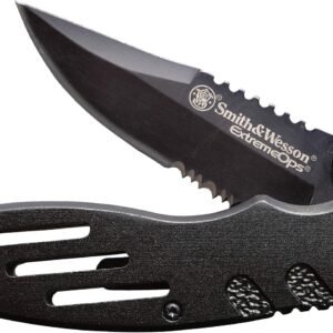Smith & Wesson Accessories Extreme Ops SWA24S 7.1in S.S. Folding Knife with 3.1in Serrated Clip Point Blade and Aluminum Handle for Outdoor