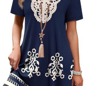 WIHOLL Summer Dresses for Women Casual Tshirt Boho Dress Wedding Guest Dresses Short Sleeve Fashion Beach Vacation Clothes