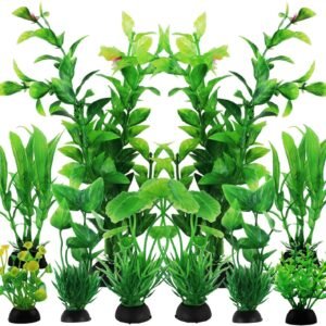 PietyPet Fish Tank Accessories Green Plants, 10pcs Green Fish Tank Decorations, Aquarium Decor Plastic Plants