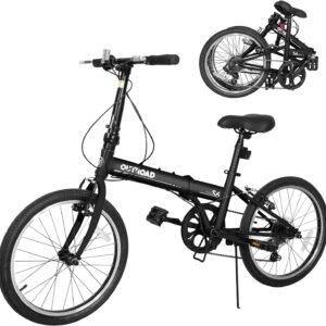 Bonusall 20″ Folding Bike for Adults, Lightweight Aluminum Frame 7-Speed City Commuter Bicycle, Step-Through Foldable Bike for Women Men Seniors, Compact & Portable (Black/White/Blue/Pink)