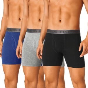 FINETOO Mens Underwear Cotton Boxer Briefs Soft Breathable Boxers Moisture-Wicking Shorts Clothing Underwear for Men Pack 3