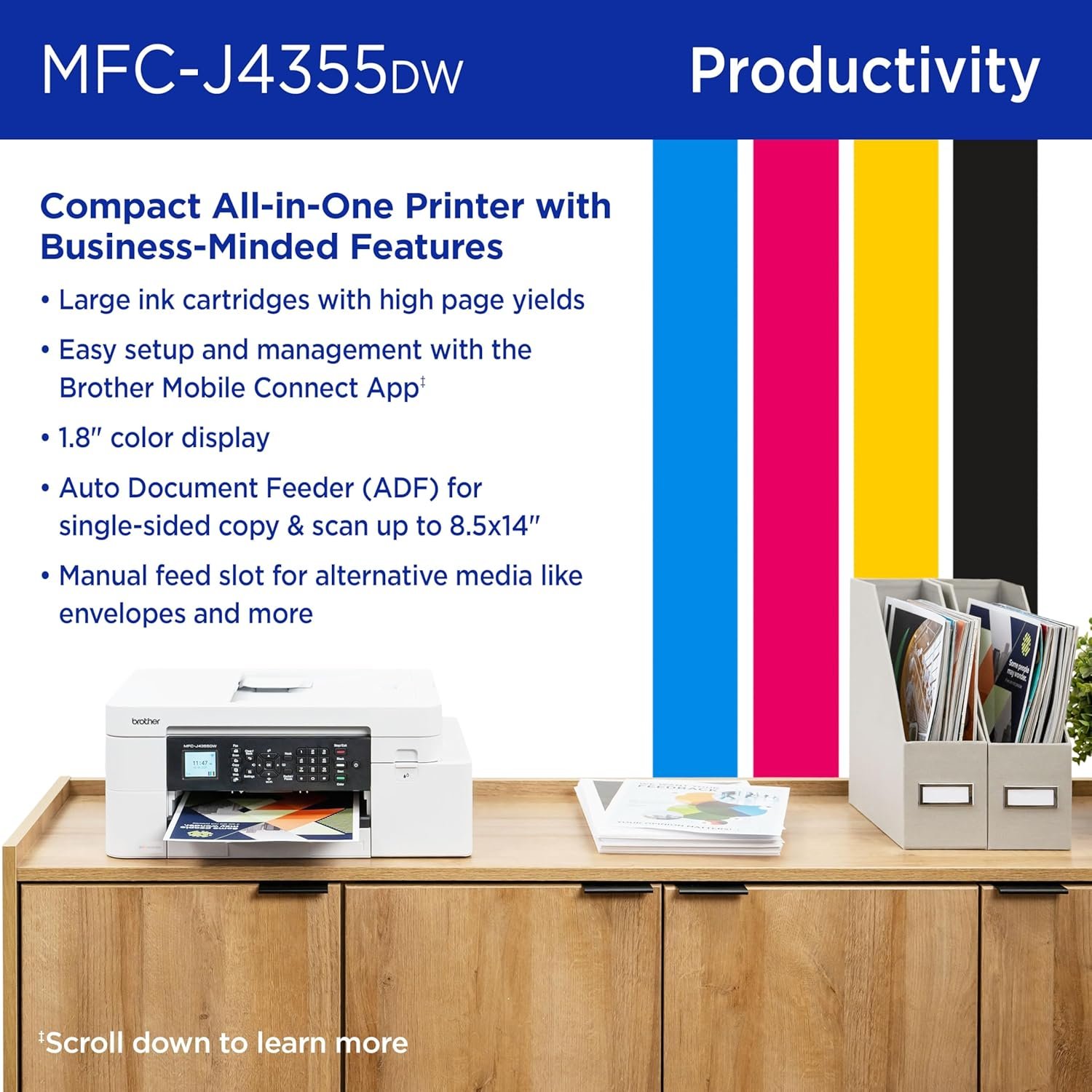 Brother INKvestment 4355 Wireless Color Inkjet All-in-One Printer with 1.8” Color Display and Manual Feed Slot | Includes Refresh Subscription Trial(1) (MFC-J4355DW) - Image 5