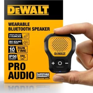 DEWALT Wearable Bluetooth Speaker (Updated Version), Clip-On Wireless Jobsite Pro Water-Resistant Portable Speaker (Non-Magnetic), Built-in Mic for Hands-Free Music/Calls, Bluetooth Speaker (Yellow)