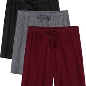 3 Pack Mens Pajama Shorts, Soft Sleep Shorts with Pockets Elastic Waist Drawstring Lounge Dry Fit Sleepwear Bottoms
